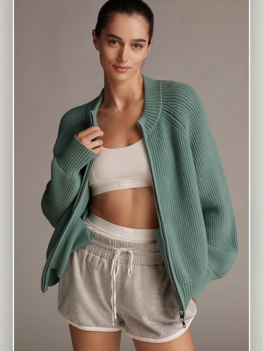 Varley Milo Sage Green Ribbed Zip Cardigan size Med Anthropologie deep sea new